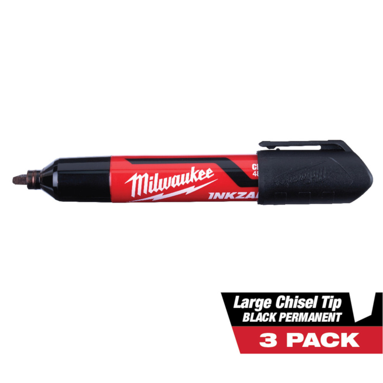 Milwaukee 48-22-3250  INKZALL Large Chisel Tip Black Marker - 3pk Milwaukee 48-22-3250  INKZALL Large Chisel Tip Black Marker - 3pk