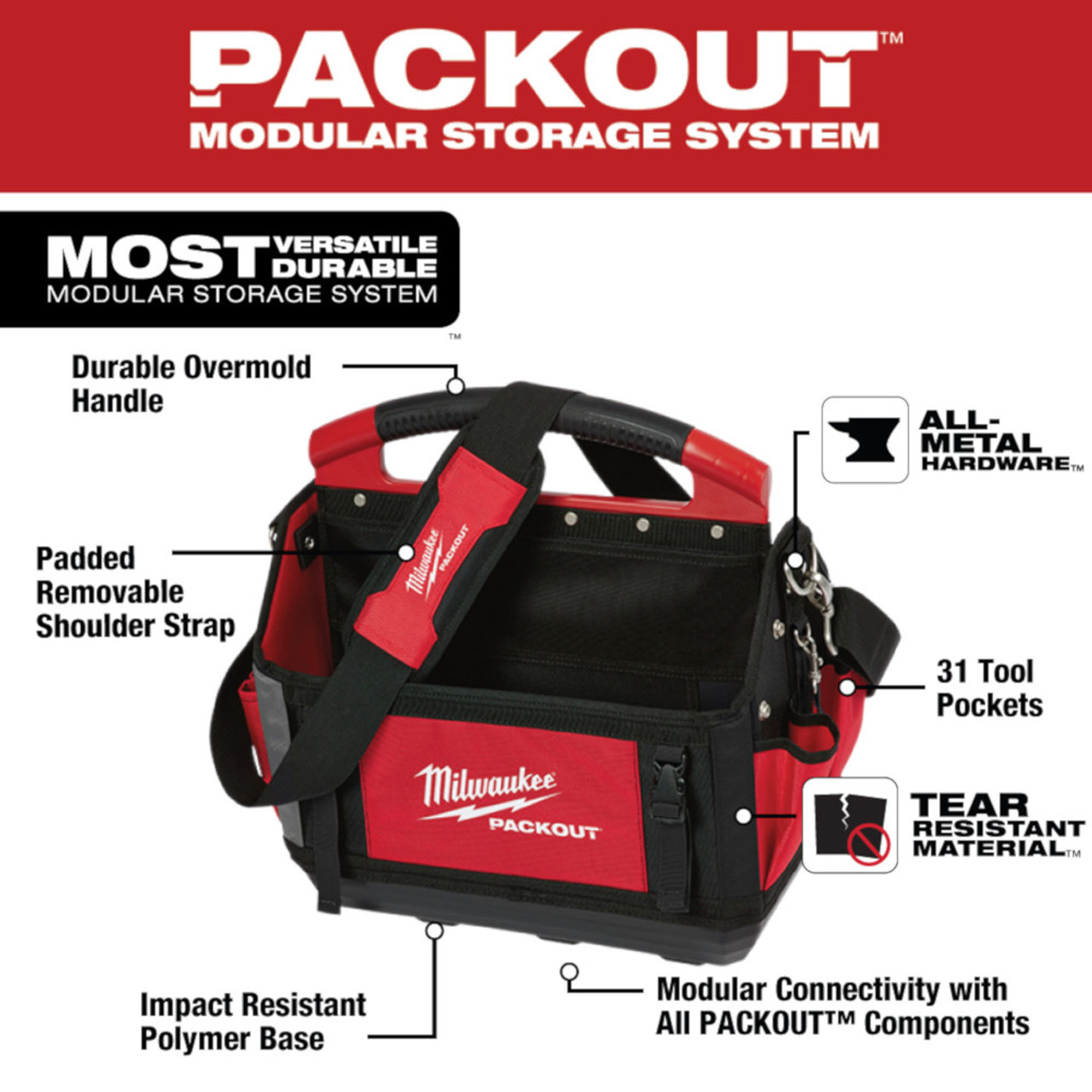 Milwaukee 48-22-8315 31-Pocket 15-Inch PACKOUT Tote Milwaukee 48-22-8315 31-Pocket 15-Inch PACKOUT Tote