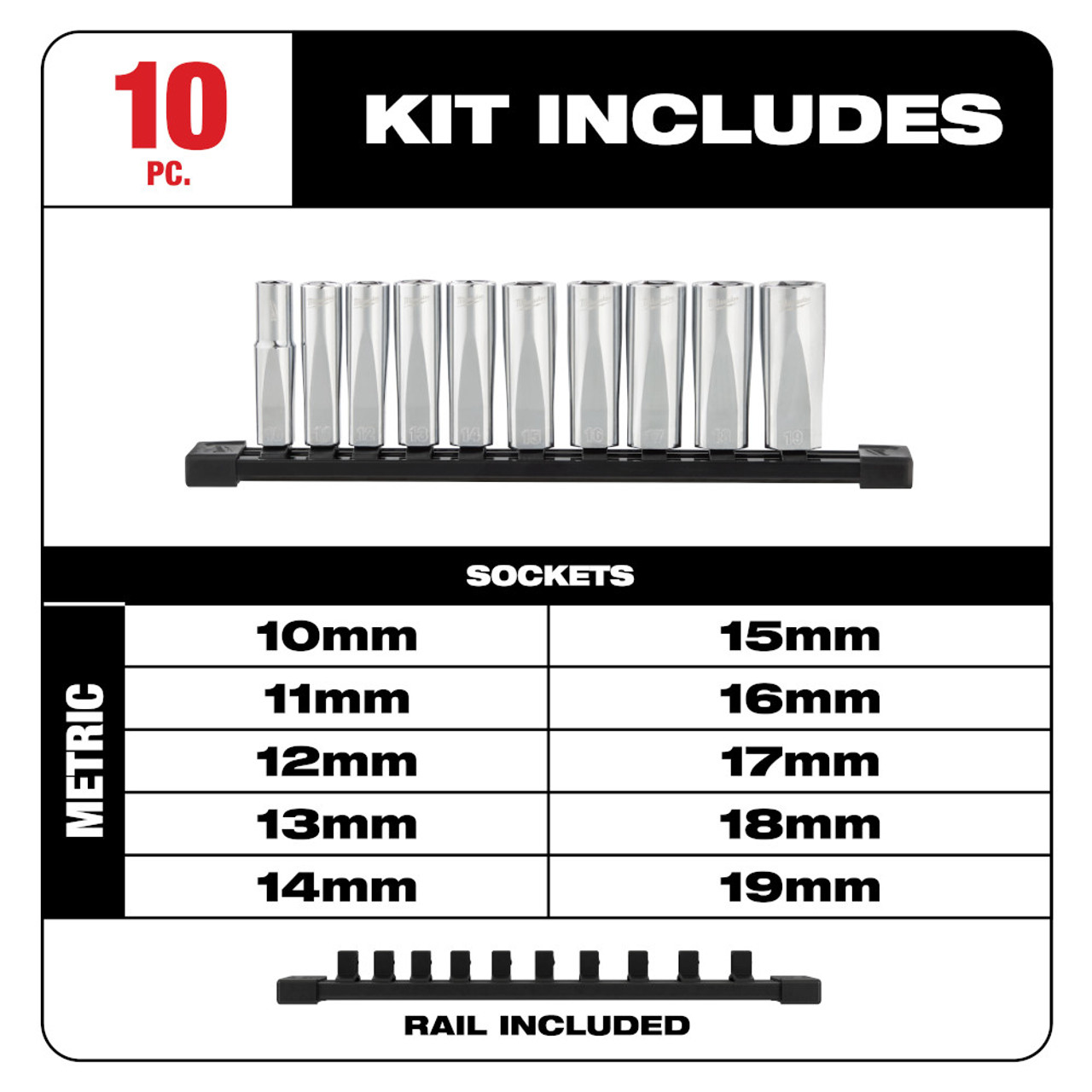 Milwaukee 48-22-9505 10pc Metric 3/8 Drive Deep Well Socket Set Milwaukee 48-22-9505 10pc Metric 3/8 Drive Deep Well Socket Set