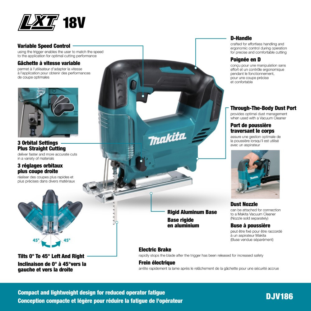 Makita DJV186Z 18V LXT BL D-Handle Jig Saw | Troxten