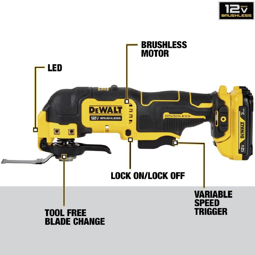 DeWalt DCS353G1 XTREME 12V MAX Cordless Brushless Oscillating Multi Tool Kit Infographic