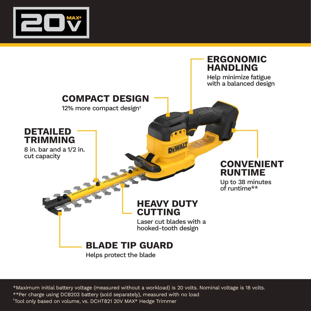 DeWalt DCHT823B 20V MAX Cordless 8 Inch Hedge Compact Trimmer (Tool Only)
