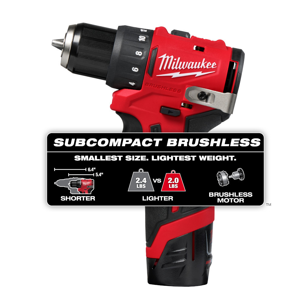 Milwaukee 3401-22 M12 FUEL Cordless Brushless Subcompact 3/8 inch Drill/Driver Kit