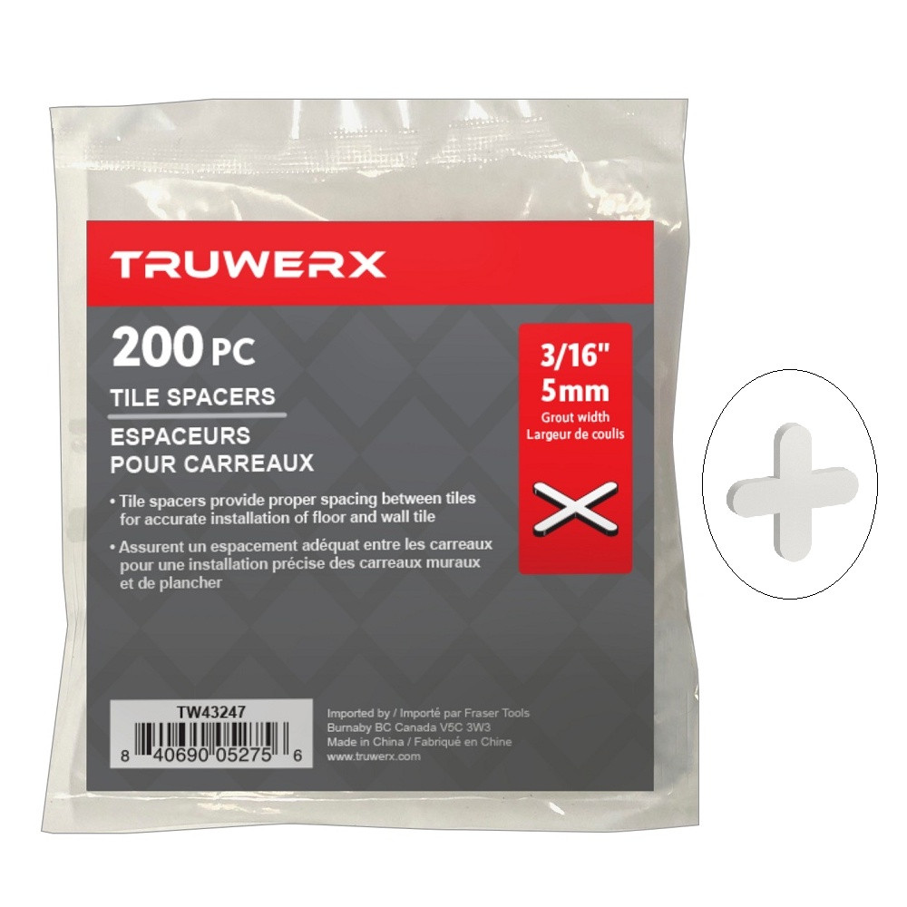 Truwerx 43247 3/16 Inch X-Type Tile Spacers - 200pk