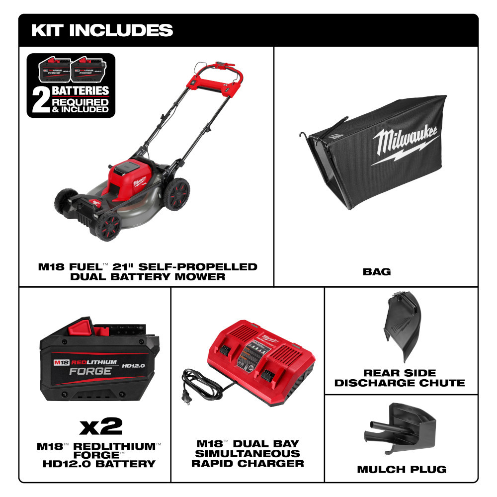 Milwaukee 2823-22HD M18 FUEL Cordless Brushless 21 Inch Self-Propelled Dual Battery Mower Kit