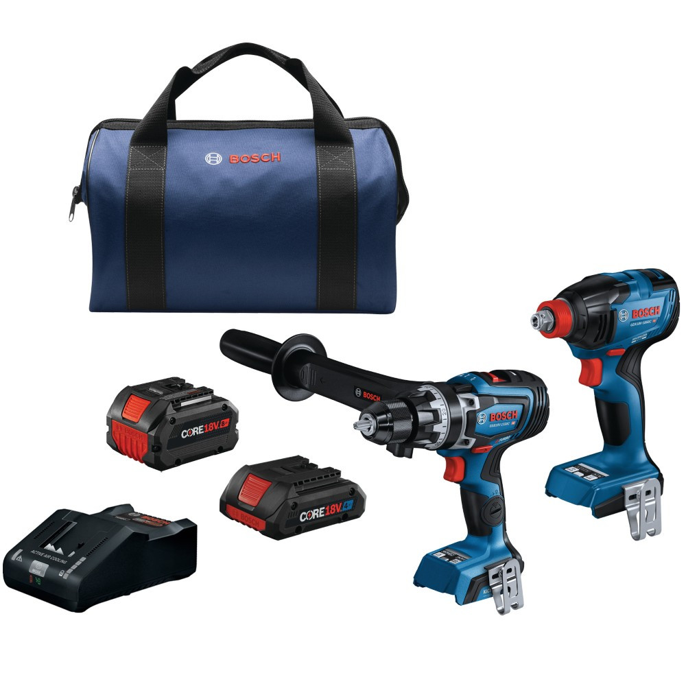 Bosch GXL18V-260B26 18V 2-Tool Cordless 1/2 inch Hammer Drill/Driver & Two-in-One 1/4 Inch & 1/2 Inch Bit/Socket Impact Driver/Wrench Combo Kit