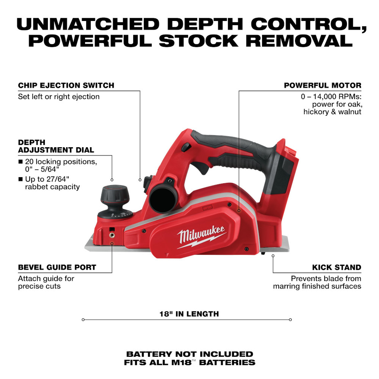 Milwaukee 2623-20 M18 3-1/4 inch Planer (Tool Only) Milwaukee 2623-20 M18 3-1/4 inch Planer (Tool Only)