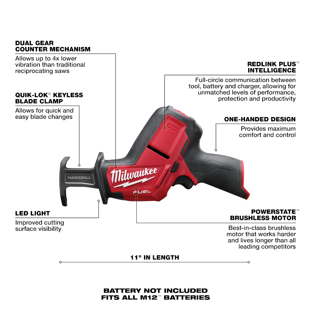 Milwaukee 2520-20 M12 FUEL Brushless HACKZALL Reciprocating Saw (Tool Only)