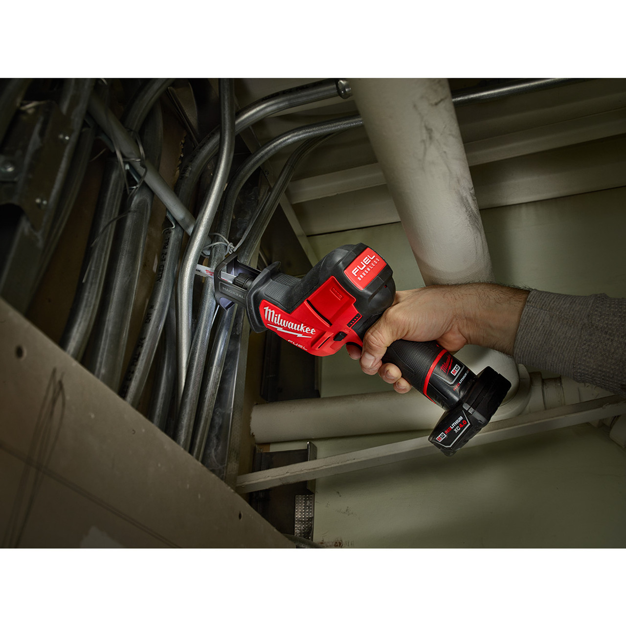 Milwaukee 2520-20 M12 FUEL Brushless HACKZALL Reciprocating Saw cutting metal tubing (battery and blade sold separately)