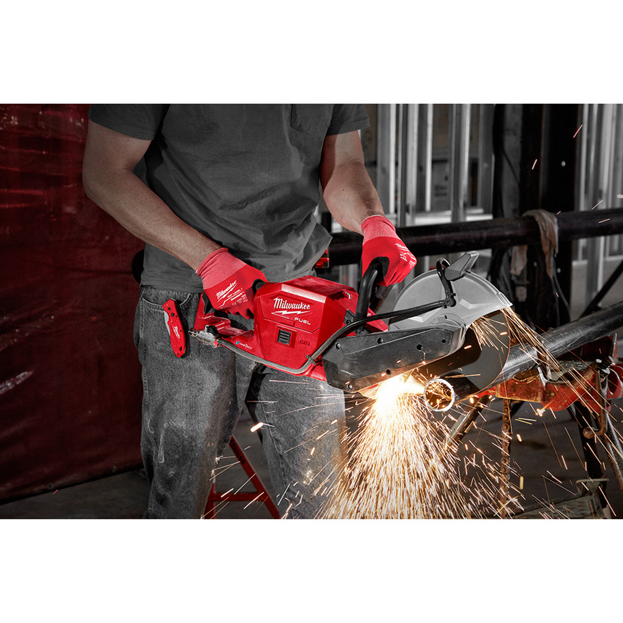 Milwaukee 2786-22HD M18 FUEL 9 Cut-Off Saw with ONE-KEY cutting into concrete