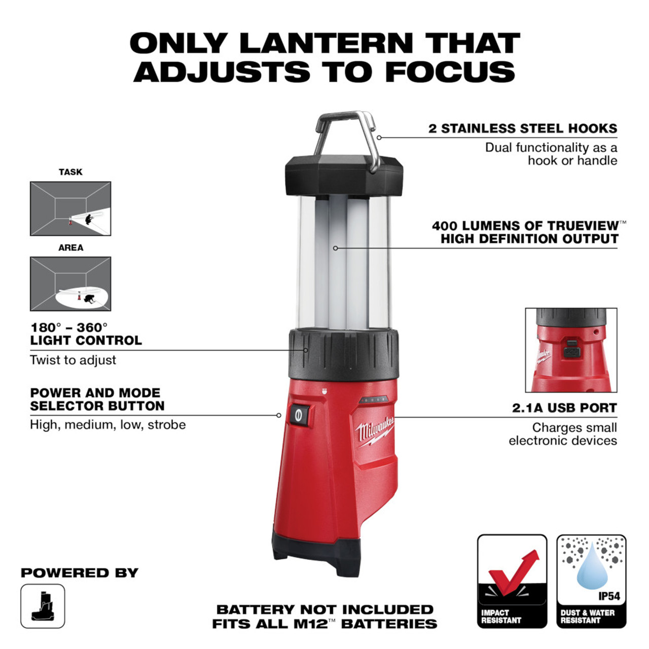 Milwaukee 2362-20 M12 Work Lantern / Trouble Light with USB Charging (Tool Only)