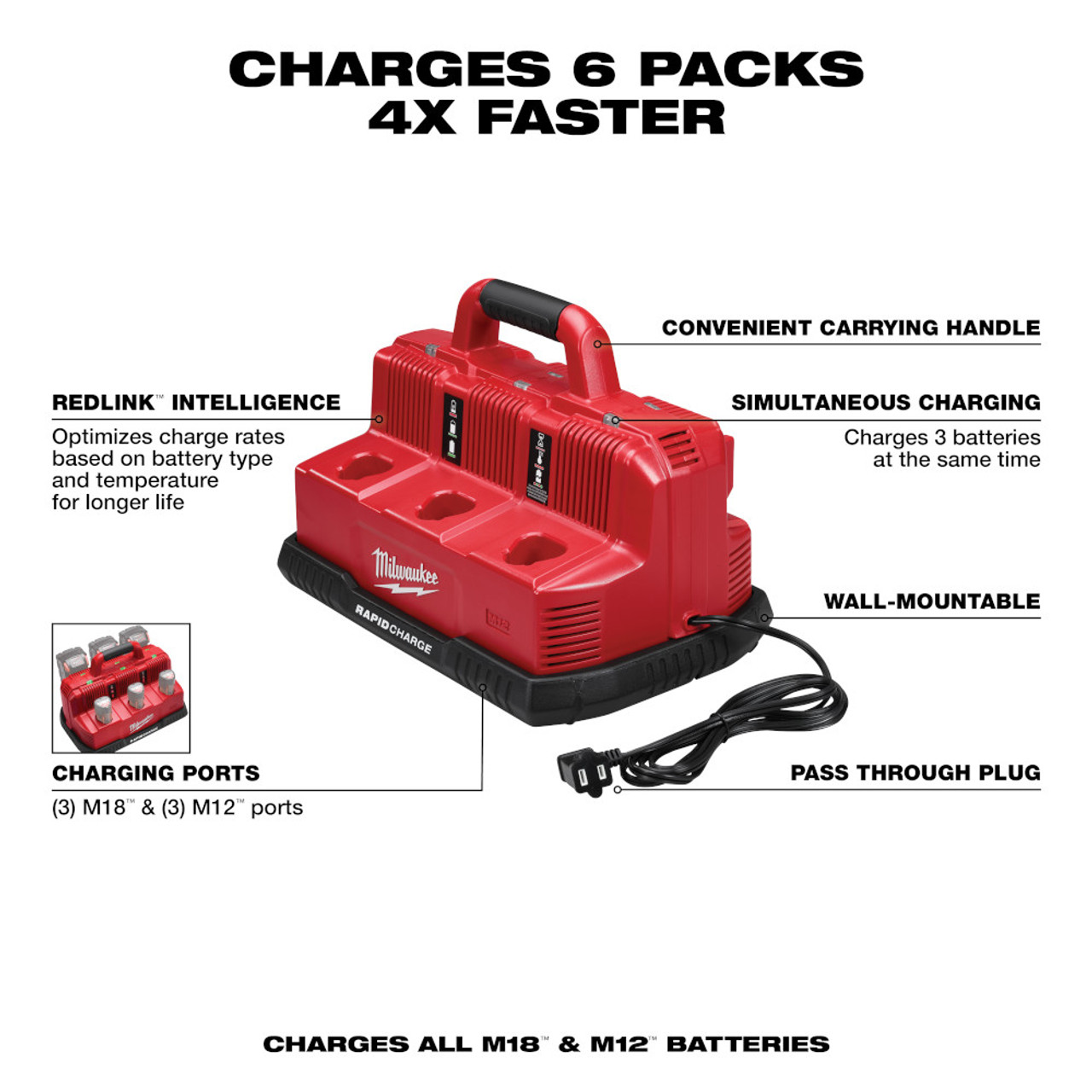 Milwaukee 48-59-1807 M18 / M12 6-Port Rapid Battery Charging Station
