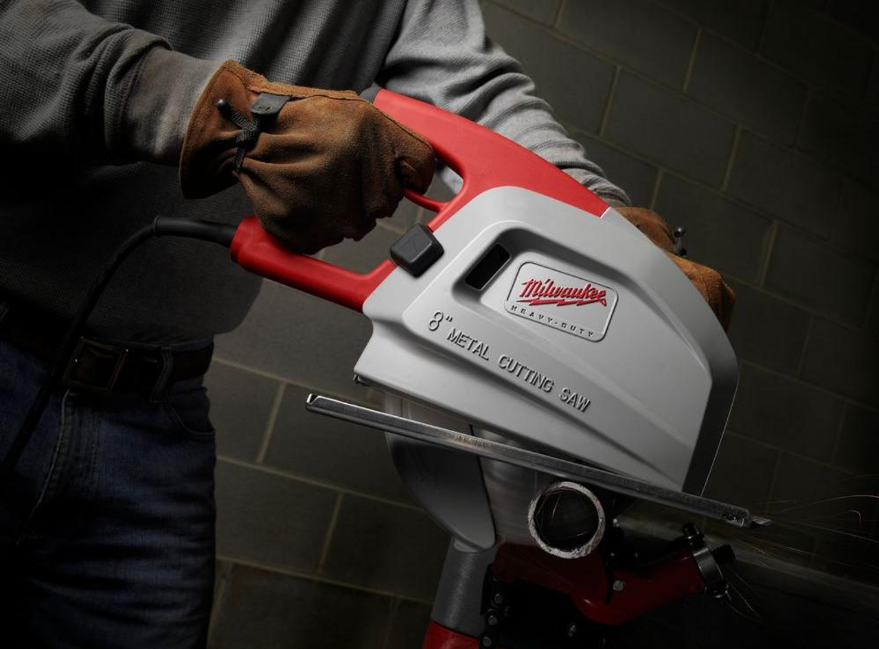 Milwaukee 6370-21 8 inch Metal Cutting Saw cutting metal pipe Milwaukee 6370-21 8 inch Metal Cutting Saw cutting metal pipe