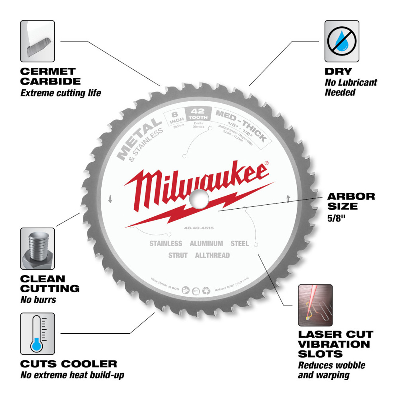 Milwaukee 48-40-4515 8 inch x 42T Metal Cutting Circular Saw Blade Milwaukee 48-40-4515 8 inch x 42T Metal Cutting Circular Saw Blade