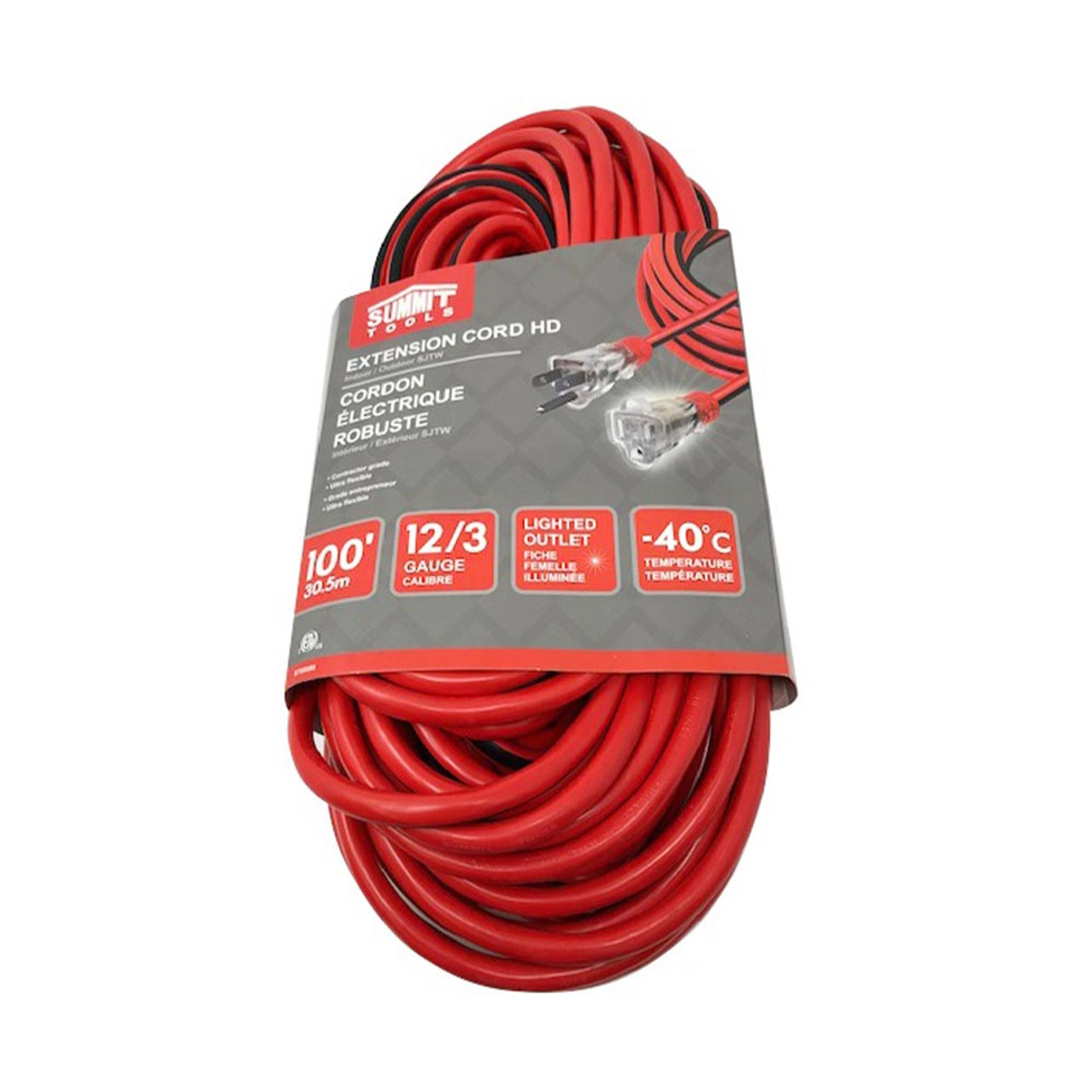 Summit ST80080 100 foot 12/3 Gauge All-Weather Extension Cord with Lighted End