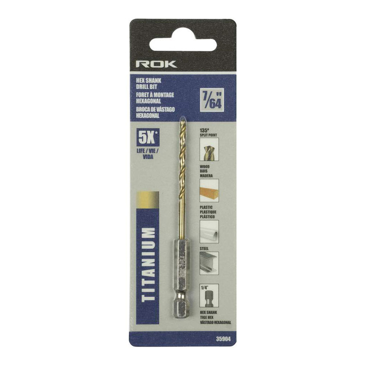 ROK 35904 7/64 Inch Hex Shank Titanium Drill Bit ROK 35904 7/64 Inch Hex Shank Titanium Drill Bit