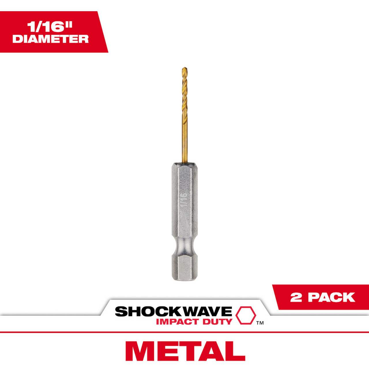 Milwaukee 48-89-4601 SHOCKWAVE 1/16 Inch Titanium Drill Bits with RED HELIX - 2 Pack Milwaukee 48-89-4601 SHOCKWAVE 1/16 Inch Titanium Drill Bits with RED HELIX - 2 Pack