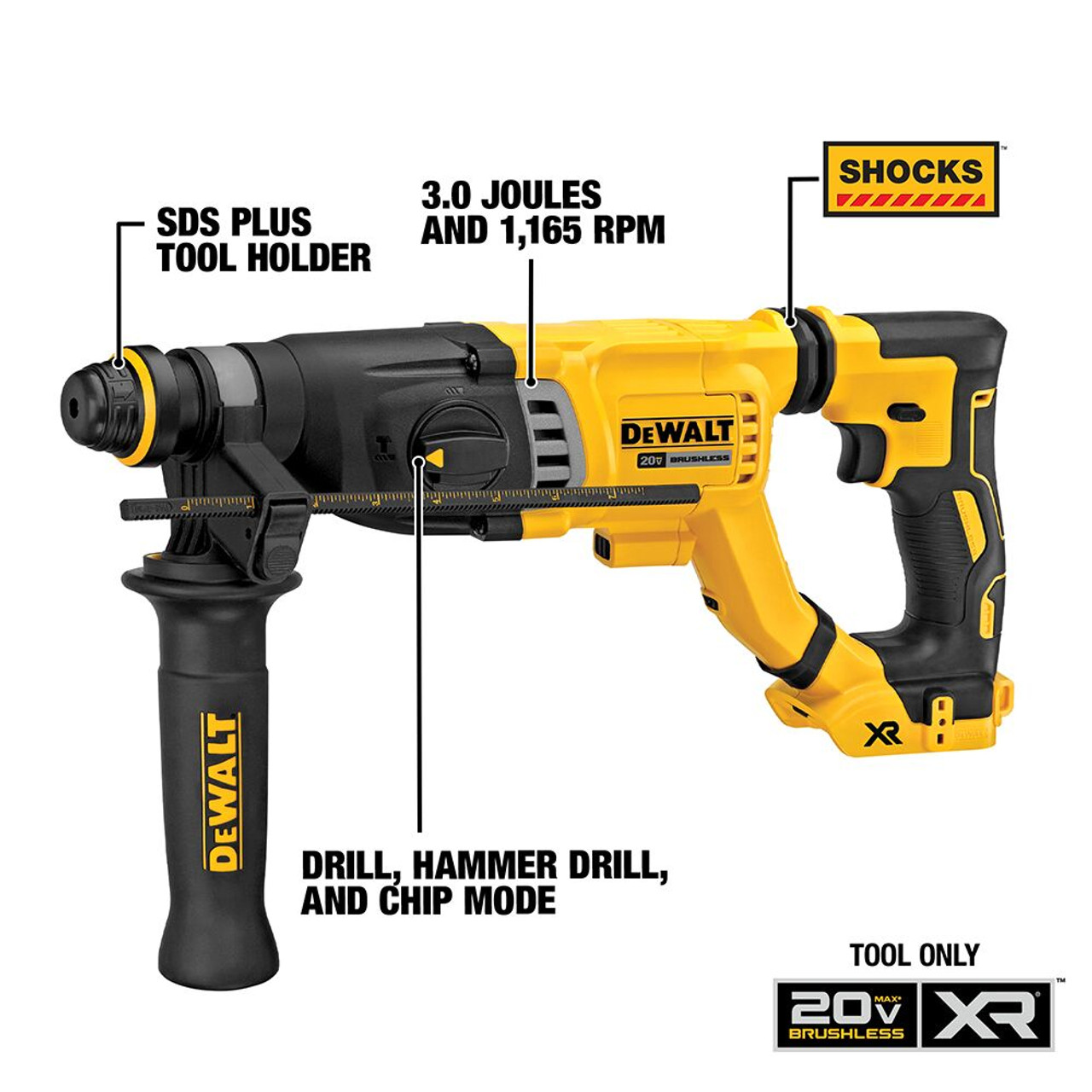 DeWalt DCH263B 20V MAX 1-1/8 inch Brushless SDS Plus D-Handle Rotary Hammer (Tool Only)