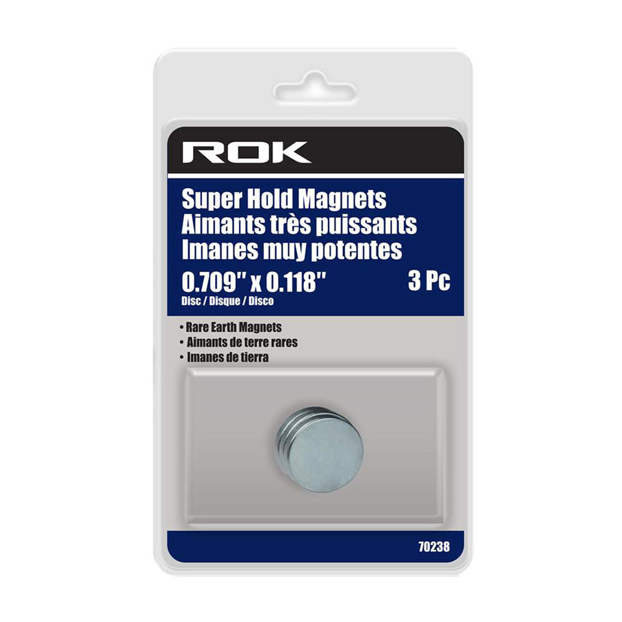 ROK 70238 0.709 Inch x 0.118 Inch Super Hold Disc Magnets - 3pk