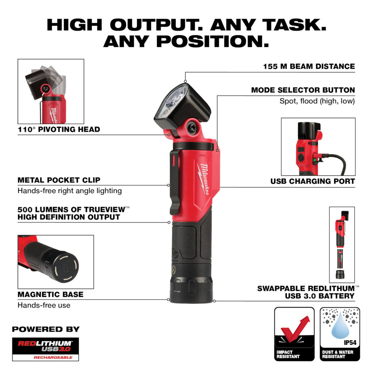 Milwaukee 2113-21 USB Rechargeable 500 Lumen Pivoting Flashlight Milwaukee 2113-21 USB Rechargeable 500 Lumen Pivoting Flashlight