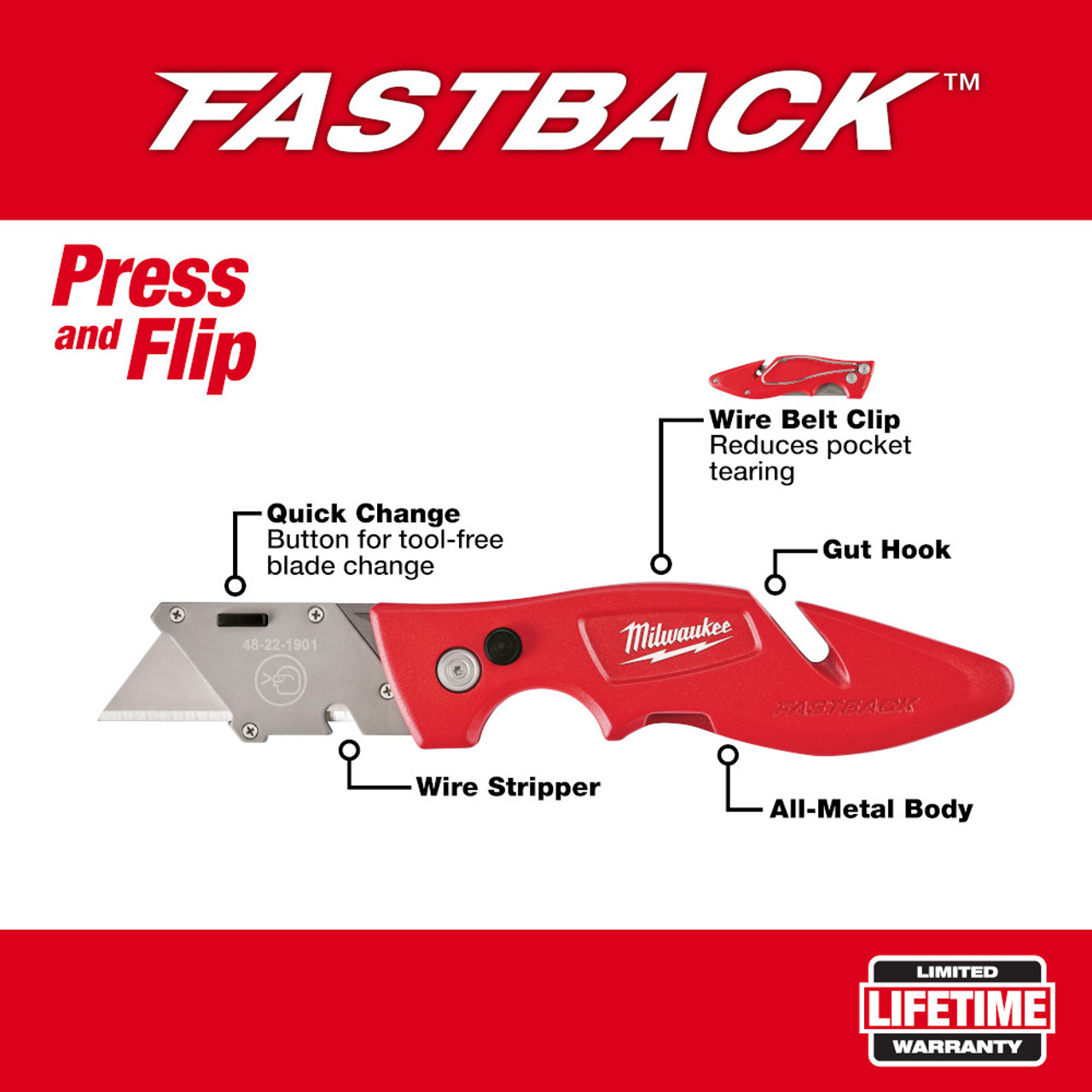 Milwaukee 48-22-1901 FASTBACK Compact Flip Folding Utility Knife Milwaukee 48-22-1901 FASTBACK Compact Flip Folding Utility Knife