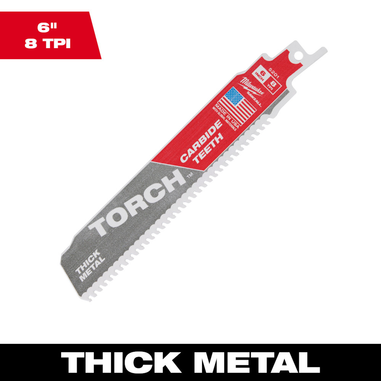 Milwaukee 48-00-5201 SAWZALL THE TORCH 6 inch 7 TPI Reciprocating Saw Metal Cutting Blade with Carbide Teeth