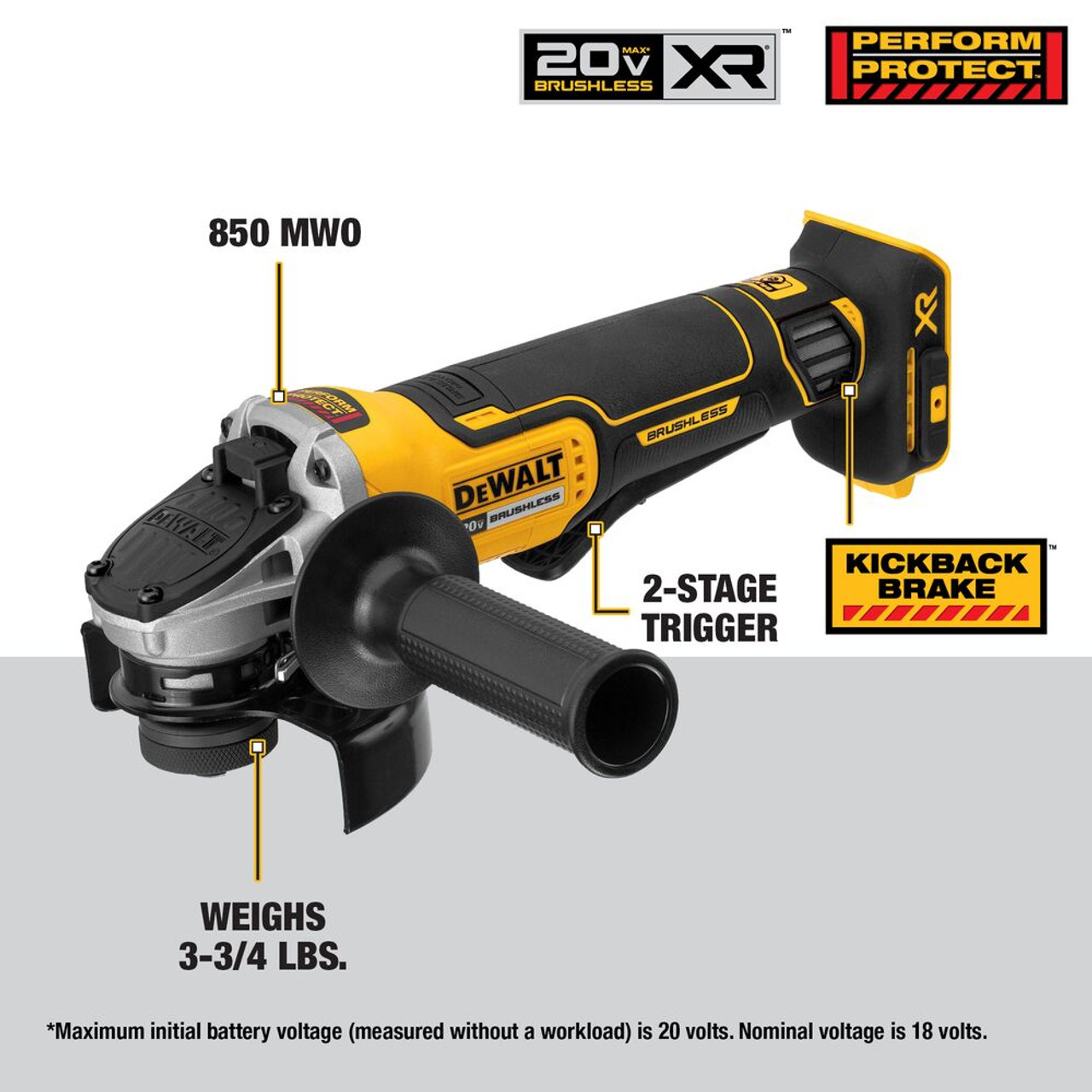 DeWalt DCG413B 20V XR 4-1/2 inch Paddle Switch Angle Grinder with Kickback Brake (Tool Only)