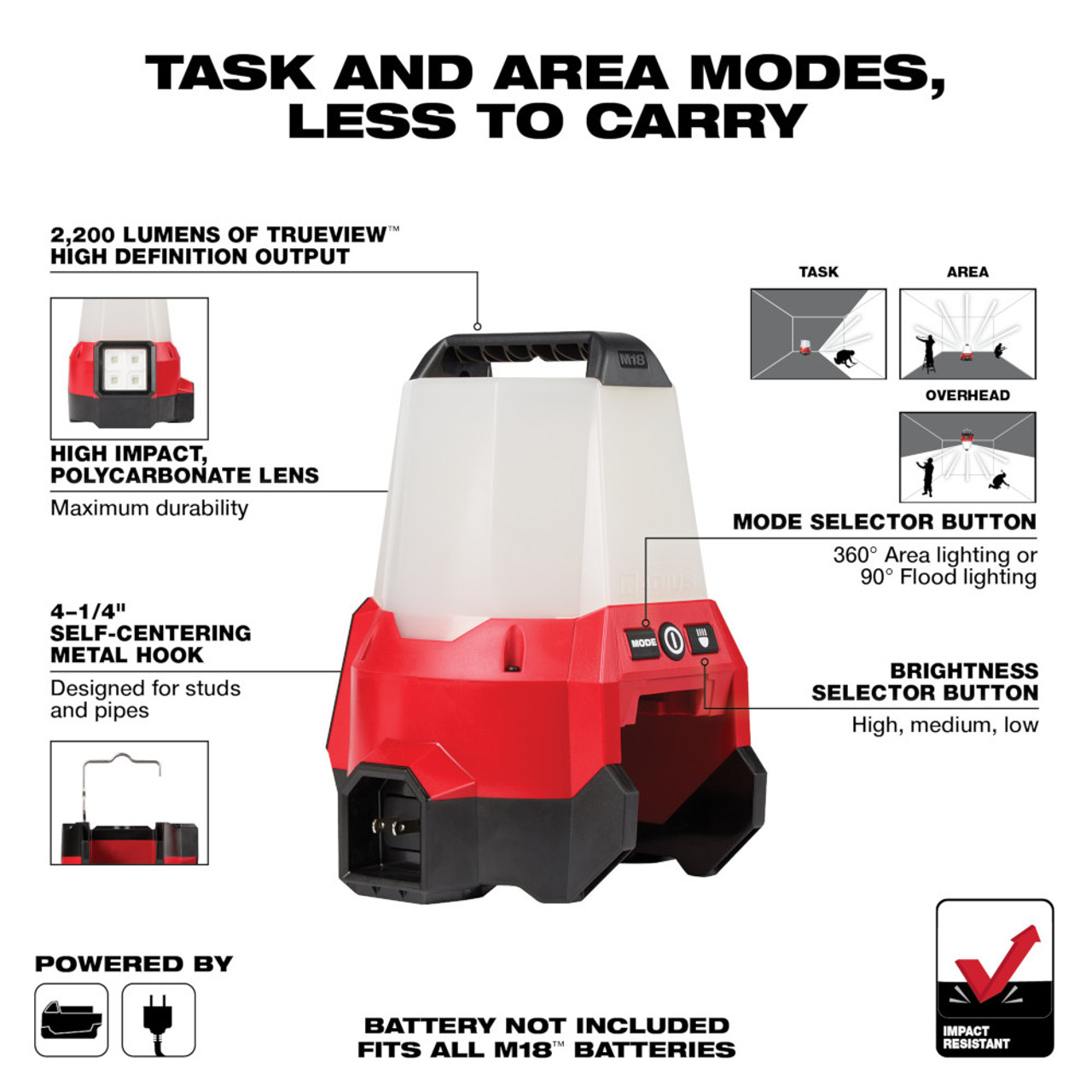 Milwaukee 2144-20 M18 RADIUS LED Compact Site Light with Flood Mode (Tool Only)
