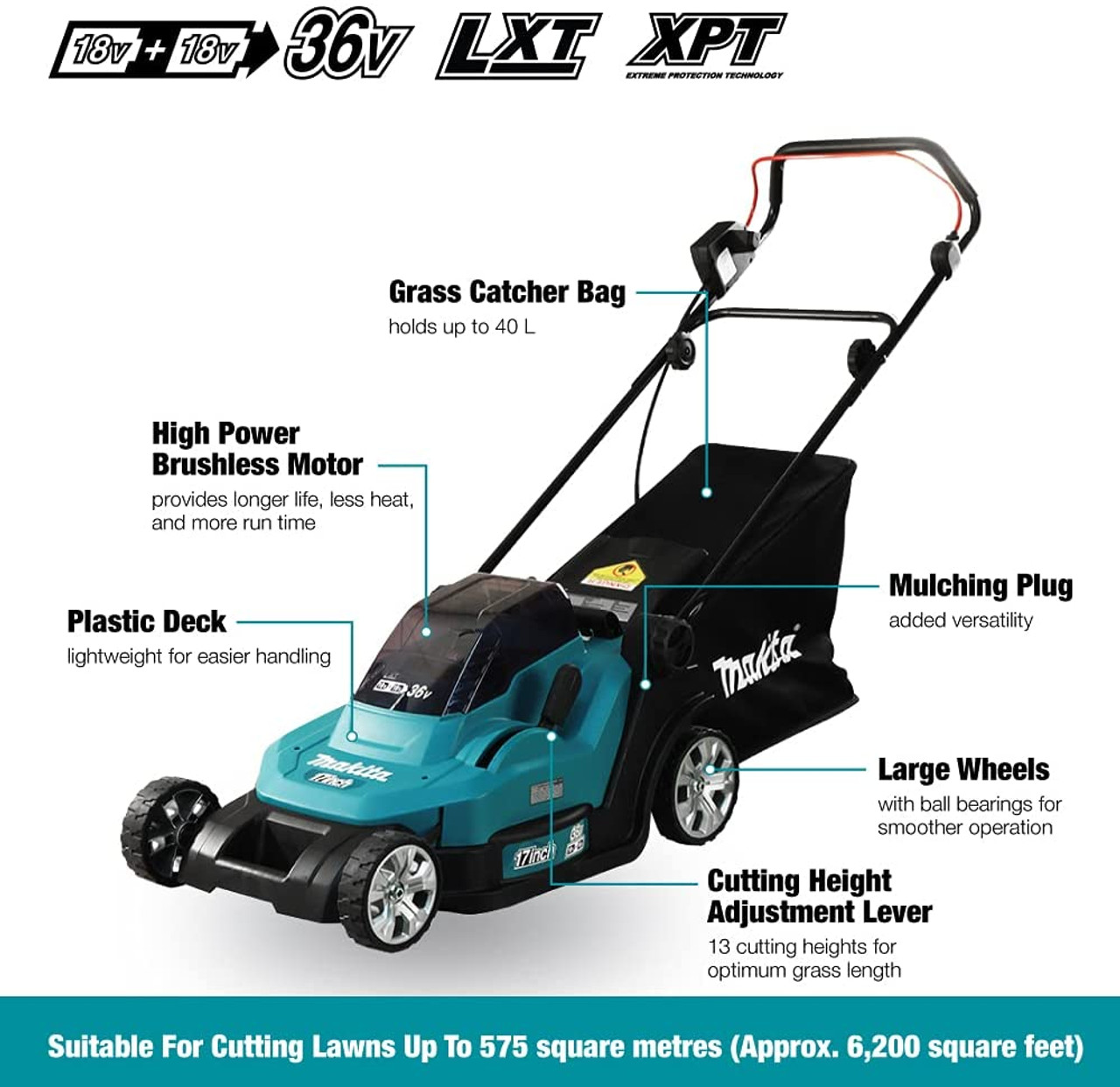 Makita DLM432 36V (18Vx2) LXT 17 inch Cordless Lawn Mower (Tool Only)