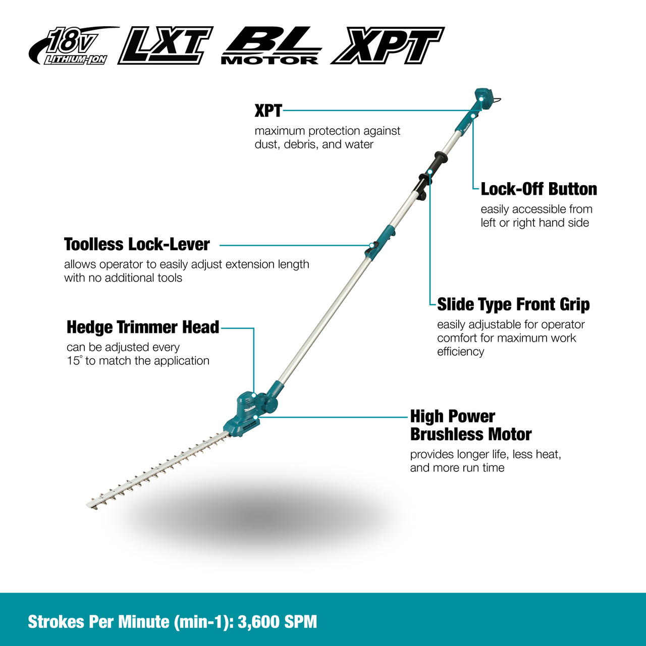 Makita DUN461WZ 18V LXT 18-1/8 inch Brushless Telescopic Pole Hedge Trimmer (Tool Only) Makita DUN461WZ 18V LXT 18-1/8 inch Brushless Telescopic Pole Hedge Trimmer (Tool Only)