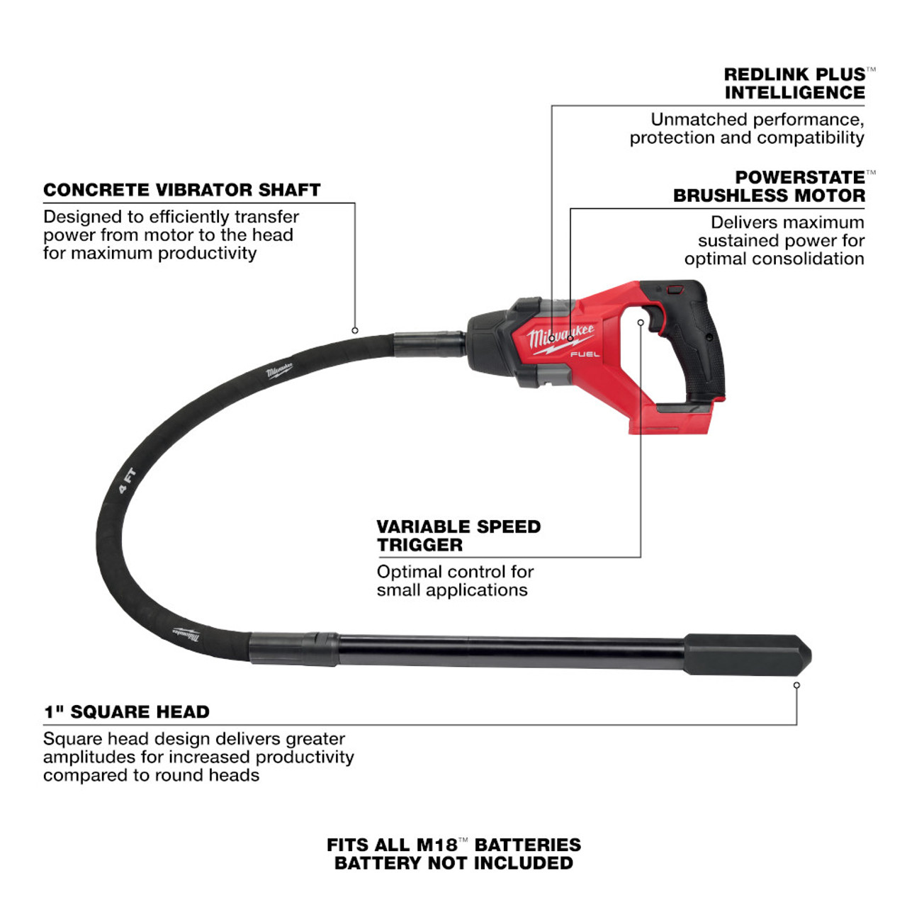 Milwaukee 2910-20 M17 FUEL 4 ft. Brushless Concrete Pencil Vibrator (Tool Only) Milwaukee 2910-20 M17 FUEL 4 ft. Brushless Concrete Pencil Vibrator (Tool Only)