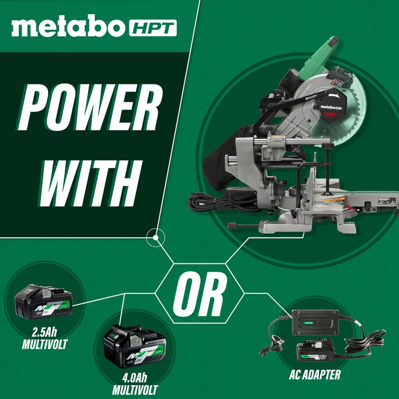 Metabo HPT C3610DRAM 36V MultiVolt 10 Inch Brushless Dual Bevel Sliding Mitre Saw with AC Adapter
