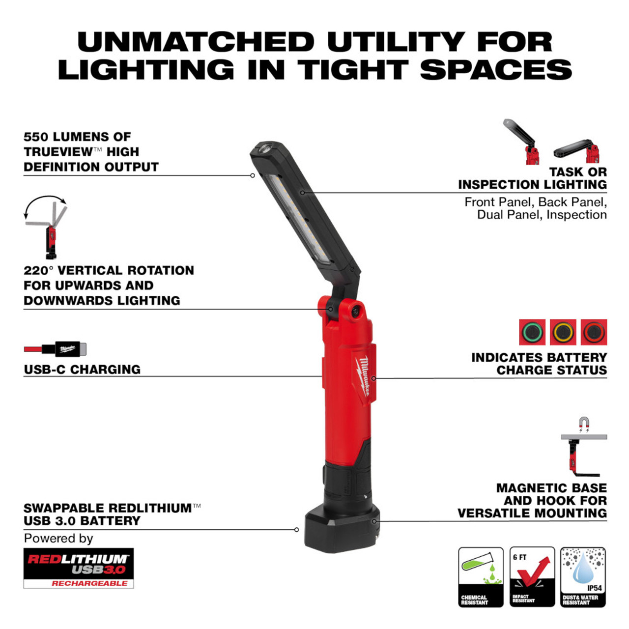 Milwaukee 2114-21 USB 550 Lumen Stick Light with Magnet Milwaukee 2114-21 USB 550 Lumen Stick Light with Magnet