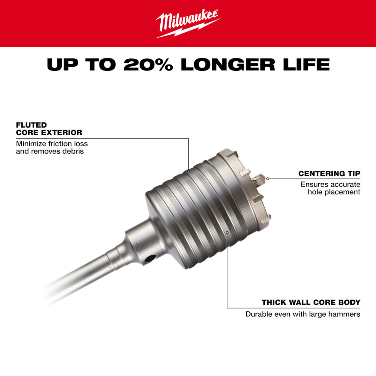 Milwaukee 48-20-5432 4-inch x 11-3/8-inch One-Piece SDS-MAX Core Bit