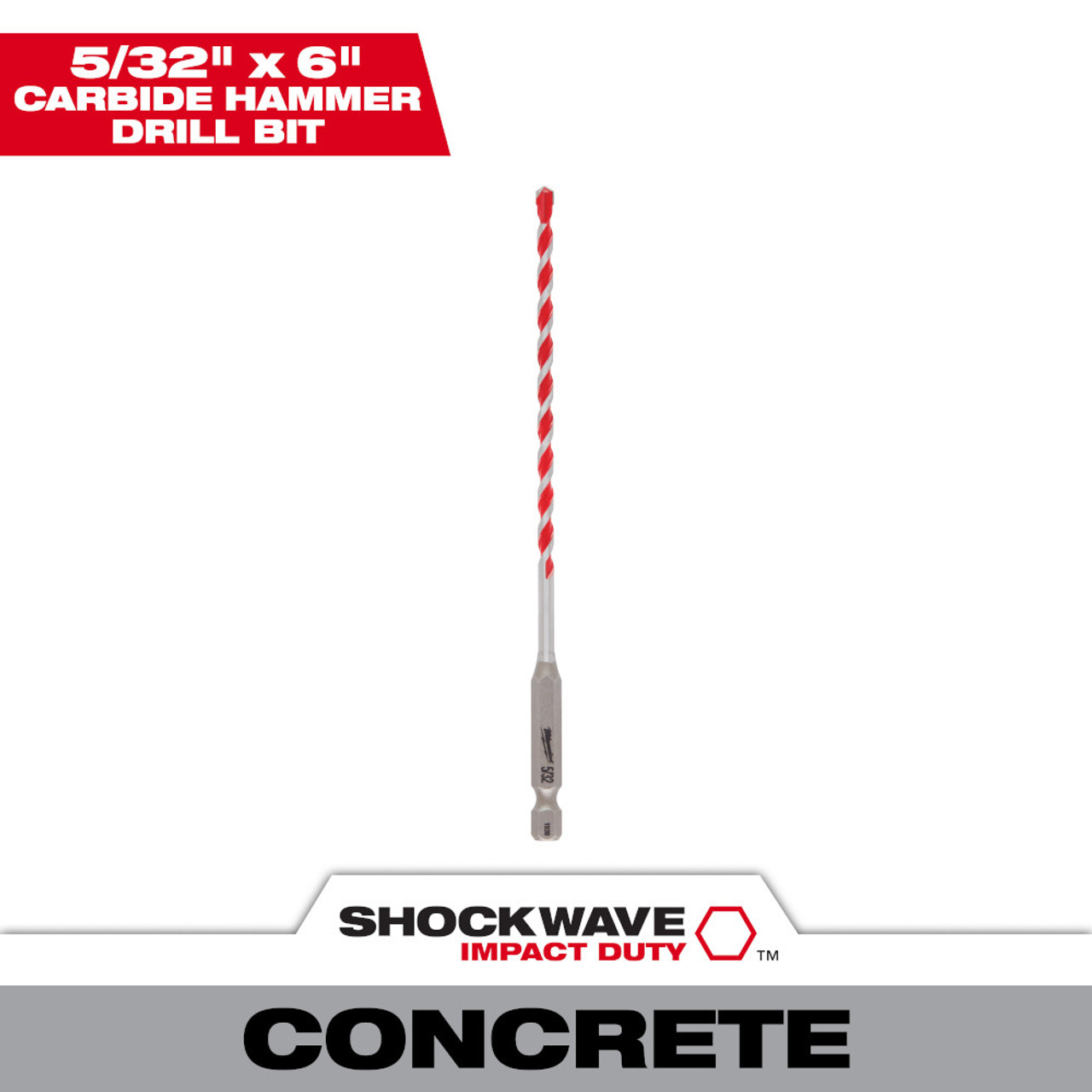 Milwaukee 48-20-9001 SHOCKWAVE 5/32-inch x 4-inch x 6-inch Carbide Hammer Drill Bit Milwaukee 48-20-9001 SHOCKWAVE 5/32-inch x 4-inch x 6-inch Carbide Hammer Drill Bit