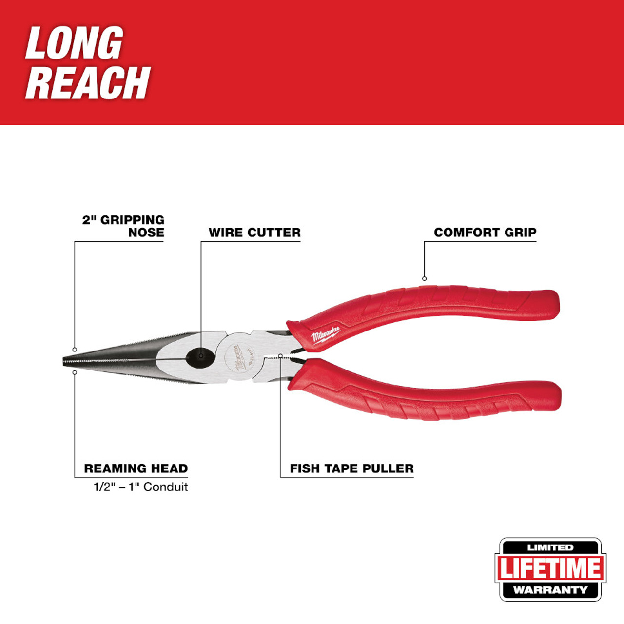 Milwaukee 48-22-6101 8 inch Comfort Grip Long Nose Pliers Milwaukee 48-22-6101 8 inch Comfort Grip Long Nose Pliers