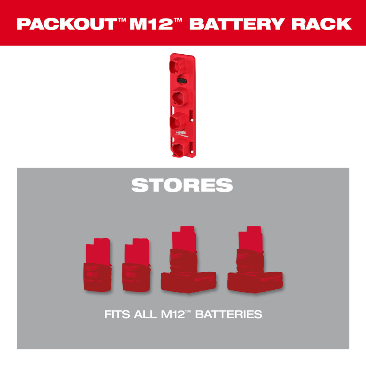 Milwaukee 48-22-8338 PACKOUT M12 Battery Rack Milwaukee 48-22-8338 PACKOUT M12 Battery Rack