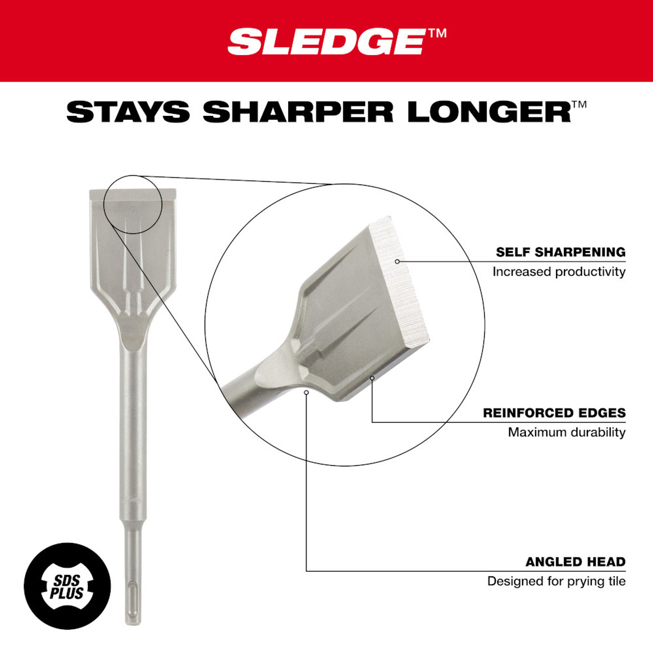 Milwaukee 1-7/8in x 9-1/2in SDS PLUS SLEDGE Tile Chisel Milwaukee 1-7/8in x 9-1/2in SDS PLUS SLEDGE Tile Chisel