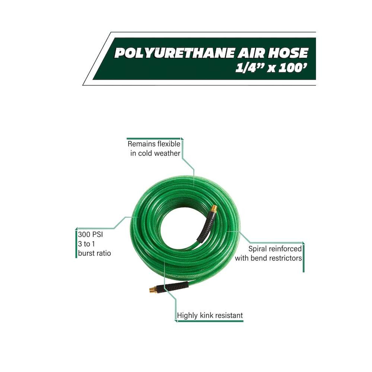 Metabo HPT HF19413QPM 1/4 inch x 100 foot Polyurethane 300 PSI Air Hose Metabo HPT HF19413QPM 1/4 inch x 100 foot Polyurethane 300 PSI Air Hose