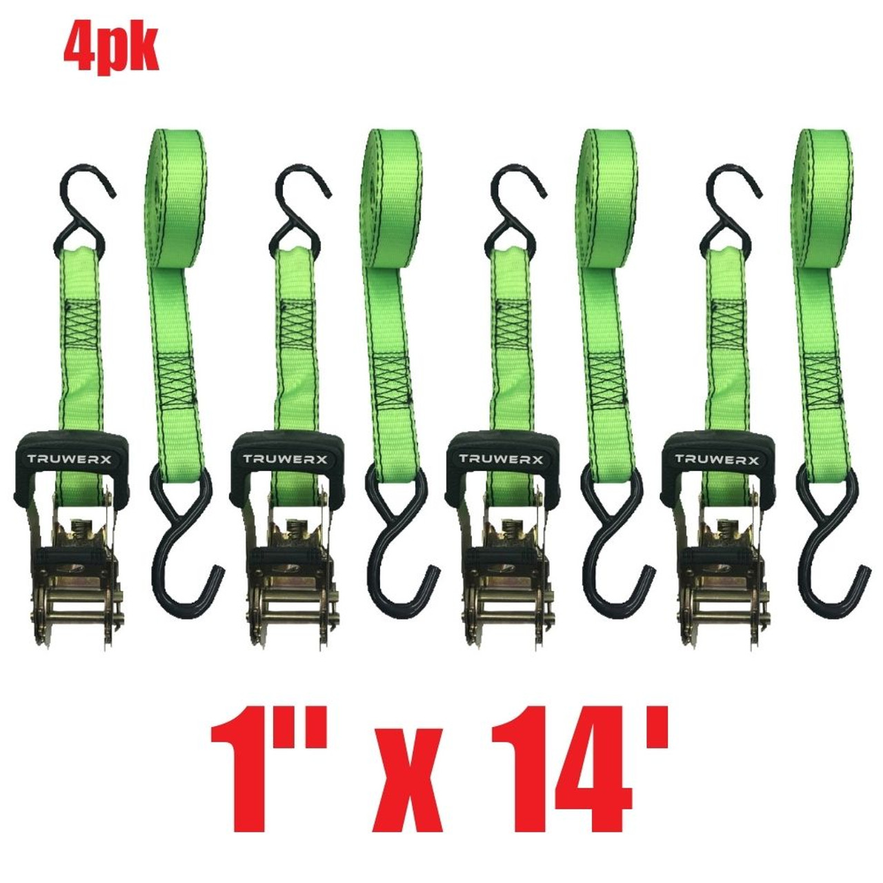 Truwerx 60225 1 inch x 14 foot Ratchet Tie Downs - 4 pack