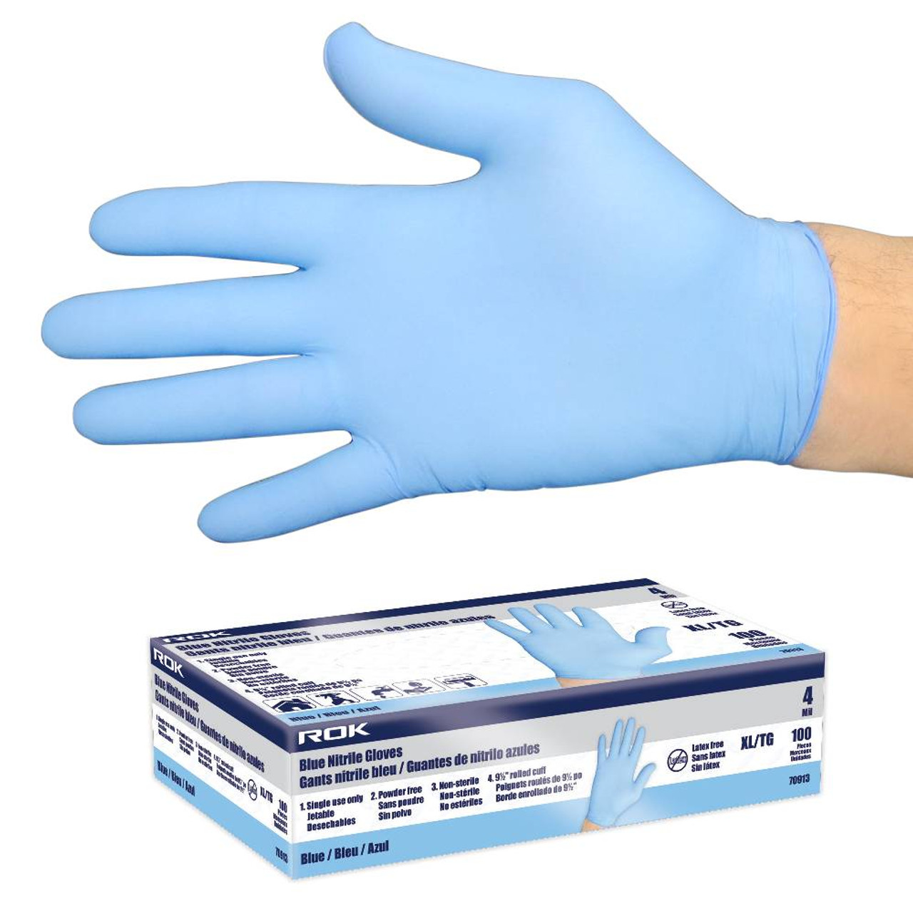 ROK 70913 100 pack 4 Mil Disposable Nitrile Gloves - Extra Large