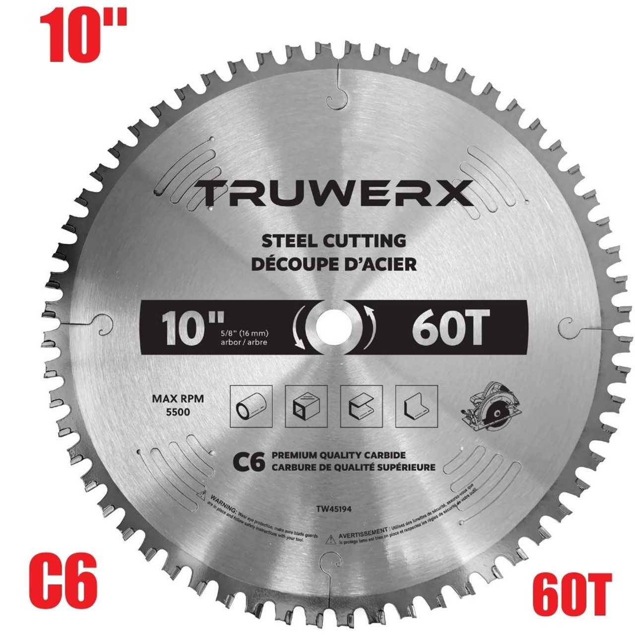 Truwerx 45194 10 inch x 60T Steel Cutting Circular Saw Blade Truwerx 45194 10 inch x 60T Steel Cutting Circular Saw Blade
