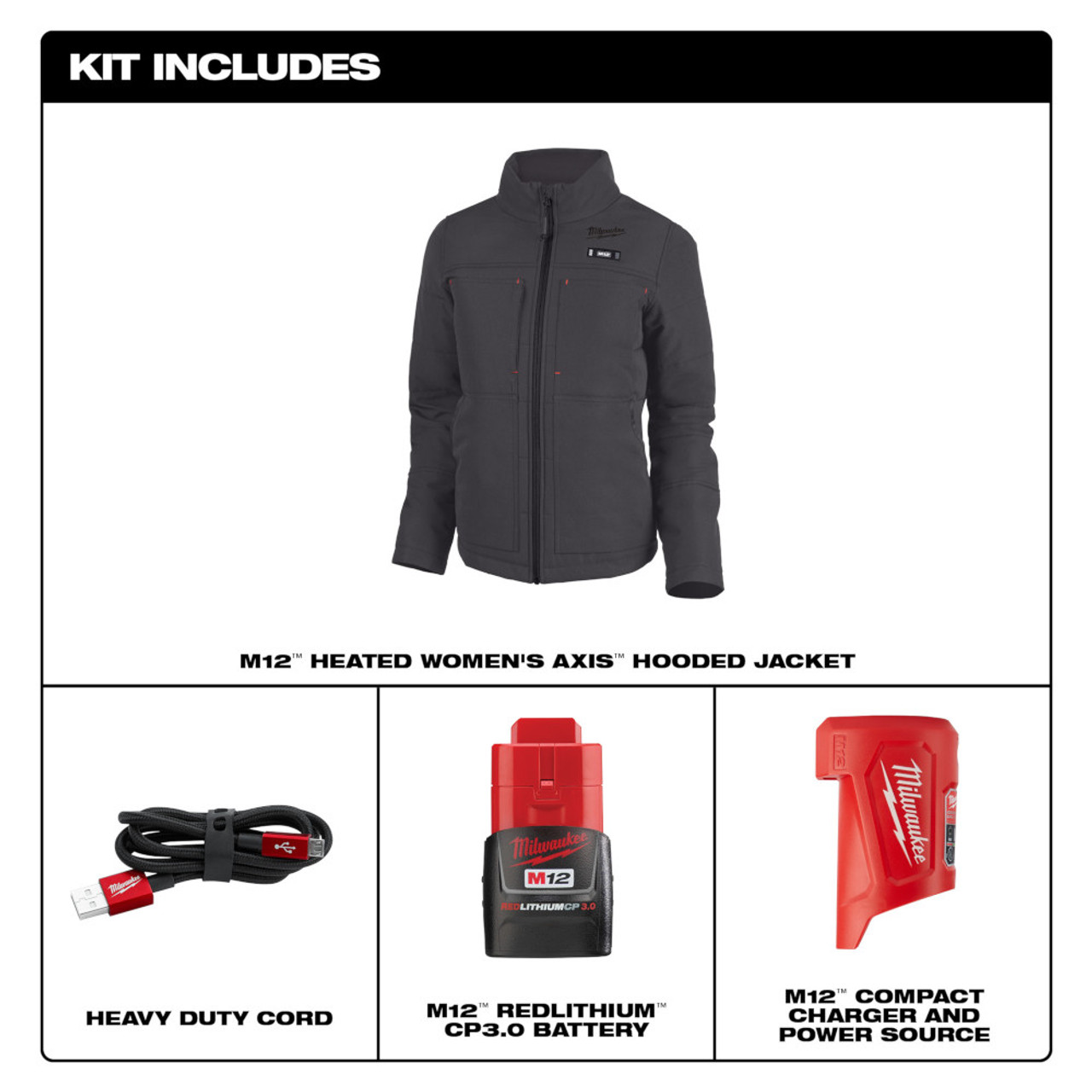 Milwaukee 234G-21XL M12 Women's Heated AXIS Hooded Gray Jacket Kit - Extra Large Milwaukee 234G-21XL M12 Women's Heated AXIS Hooded Gray Jacket Kit - Extra Large