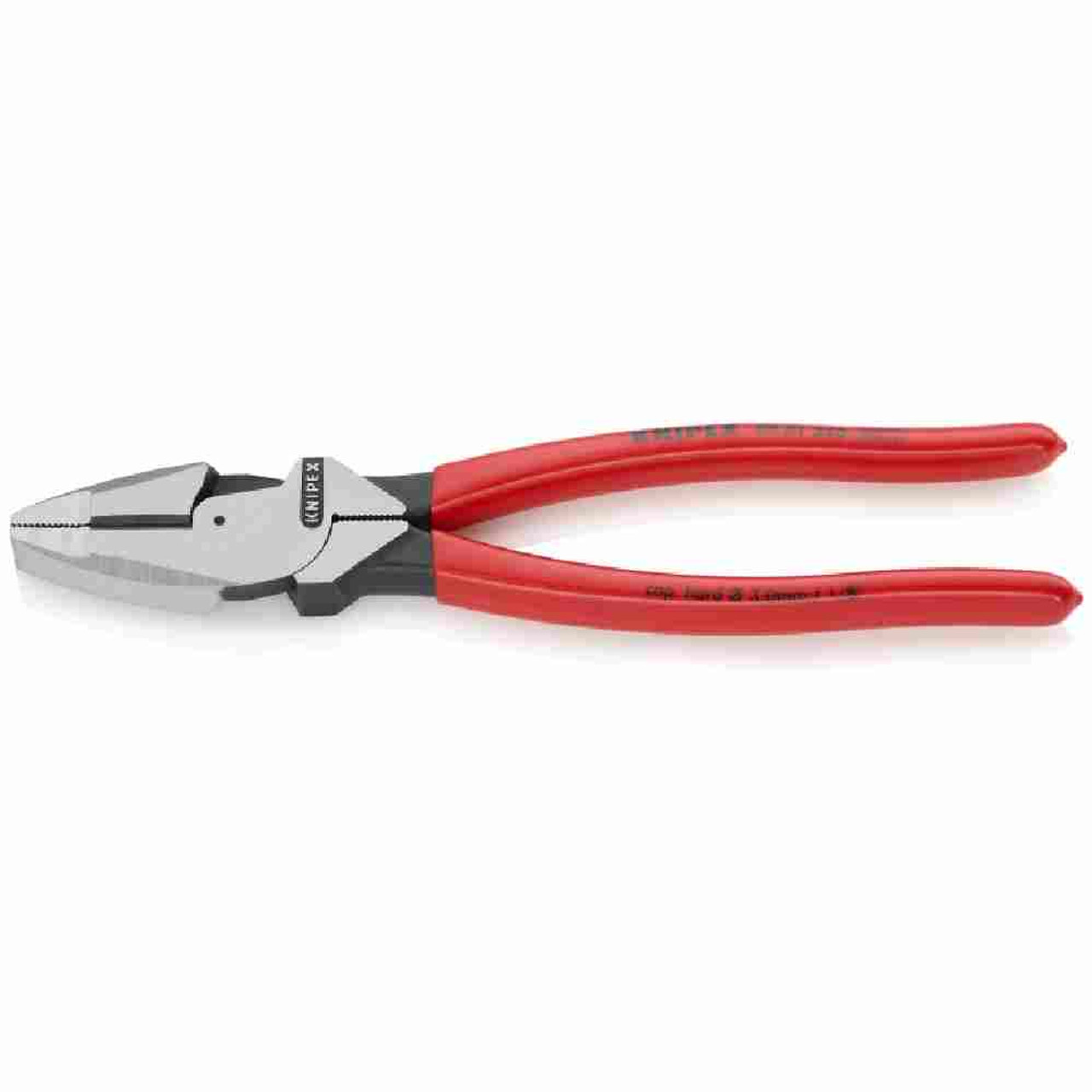 Knipex 9-1/2 inch High Leverage Combination Pliers looking at pliers on slight angle Knipex 9-1/2 inch High Leverage Combination Pliers looking at pliers on slight angle