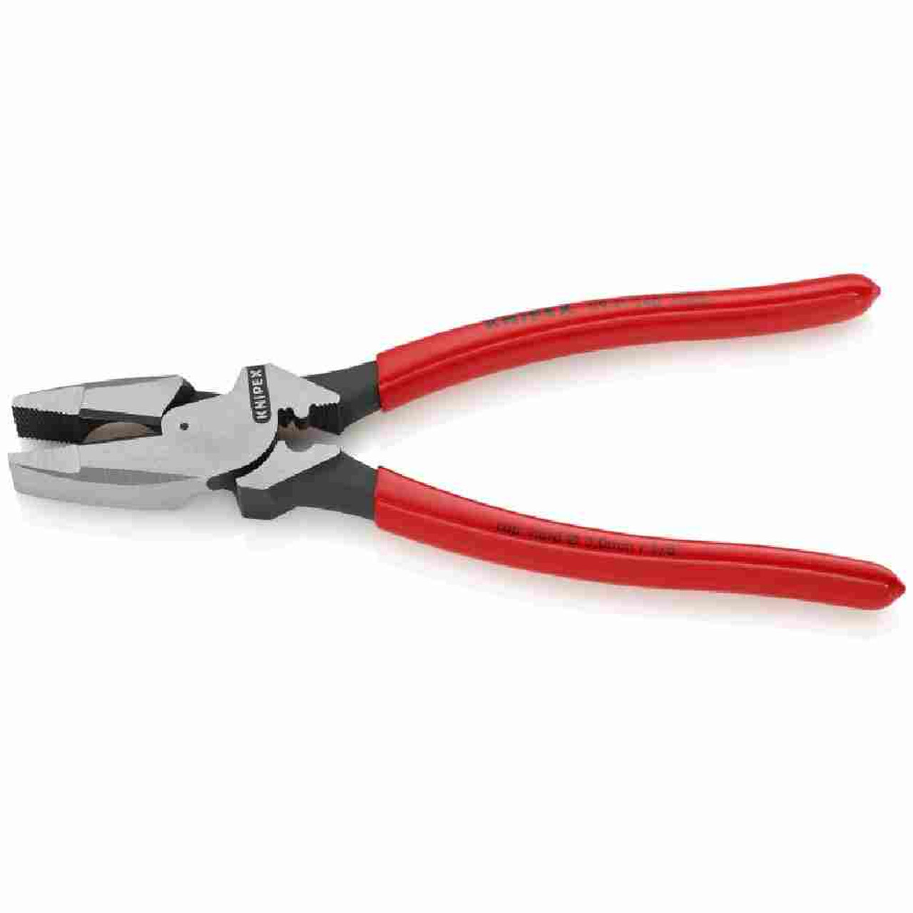 Knipex 9-1/2 inch Ultra High Leverage Lineman's Pliers with Crimper looking at pliers with the jaw open Knipex 9-1/2 inch Ultra High Leverage Lineman's Pliers with Crimper looking at pliers with the jaw open
