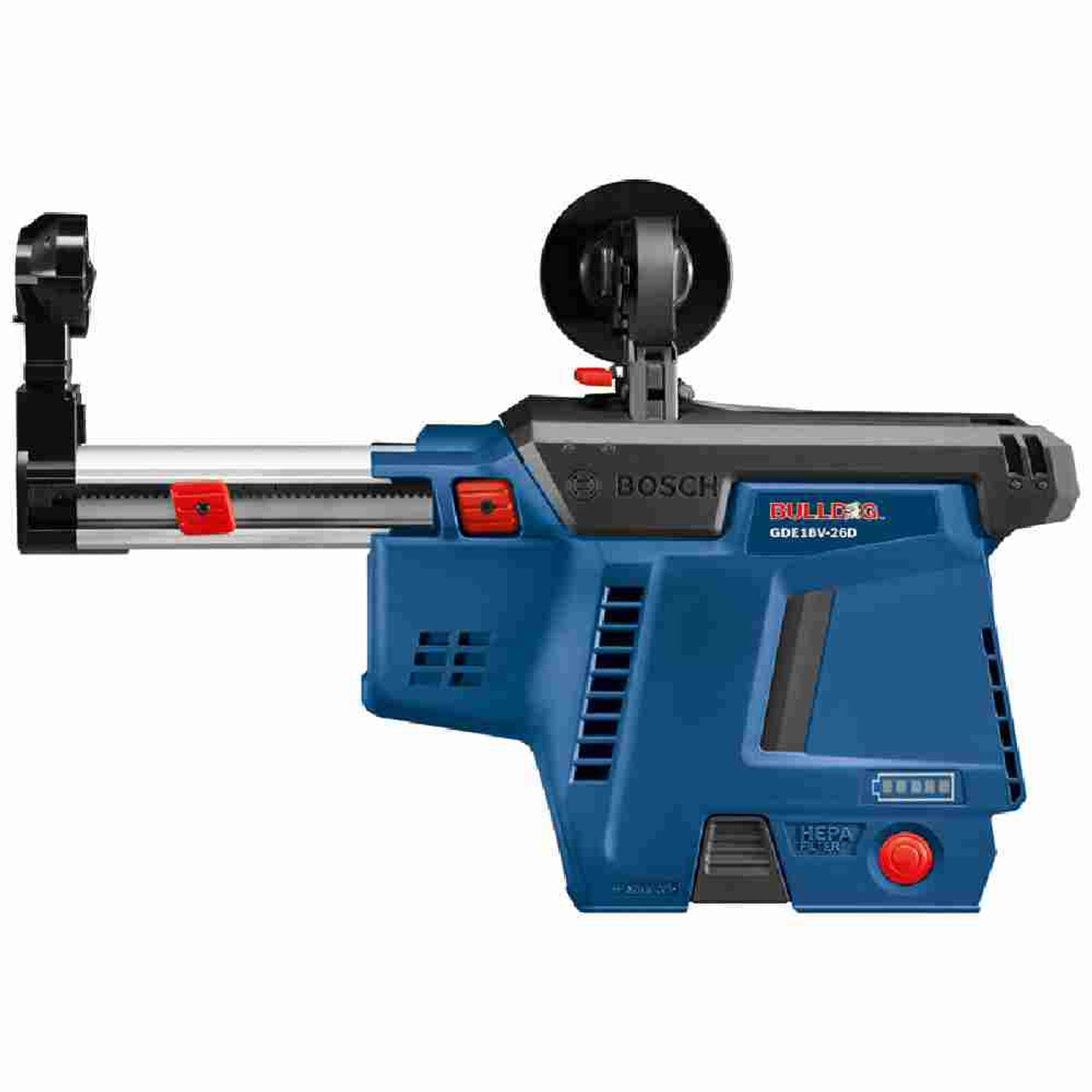 Bosch GDE18V-26DN 18V Cordless SDS-Plus Bulldog Mobile Dust Extractor showing side profile