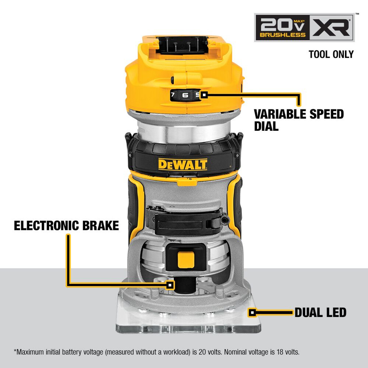 DeWalt DCW600B 20V MAX XR Brushless Cordless Compact Router (Tool Only)