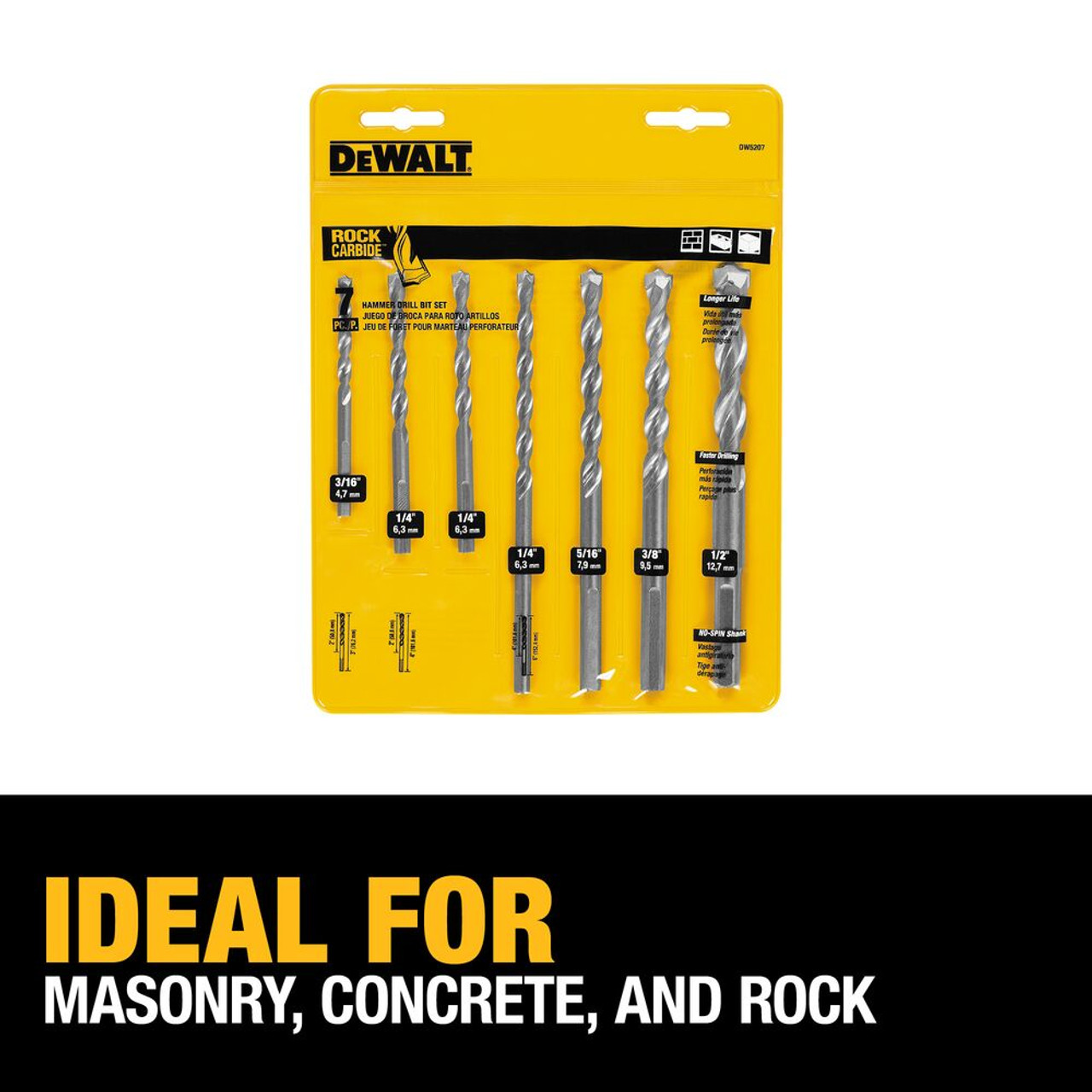 DeWalt DW5207 7pc Premium Percussion Carbide Tip Hammer Drill Bit Set DeWalt DW5207 7pc Premium Percussion Carbide Tip Hammer Drill Bit Set