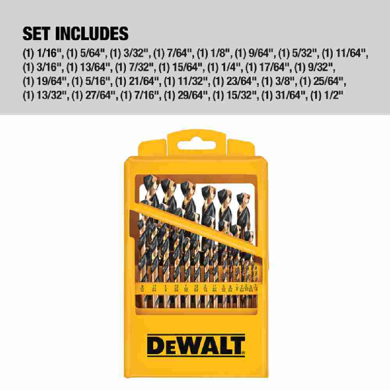DeWalt DWA1189 29pc Black  and Gold Oxide Drill Bit Set showing inclusion of the set DeWalt DWA1189 29pc Black  and Gold Oxide Drill Bit Set showing inclusion of the set
