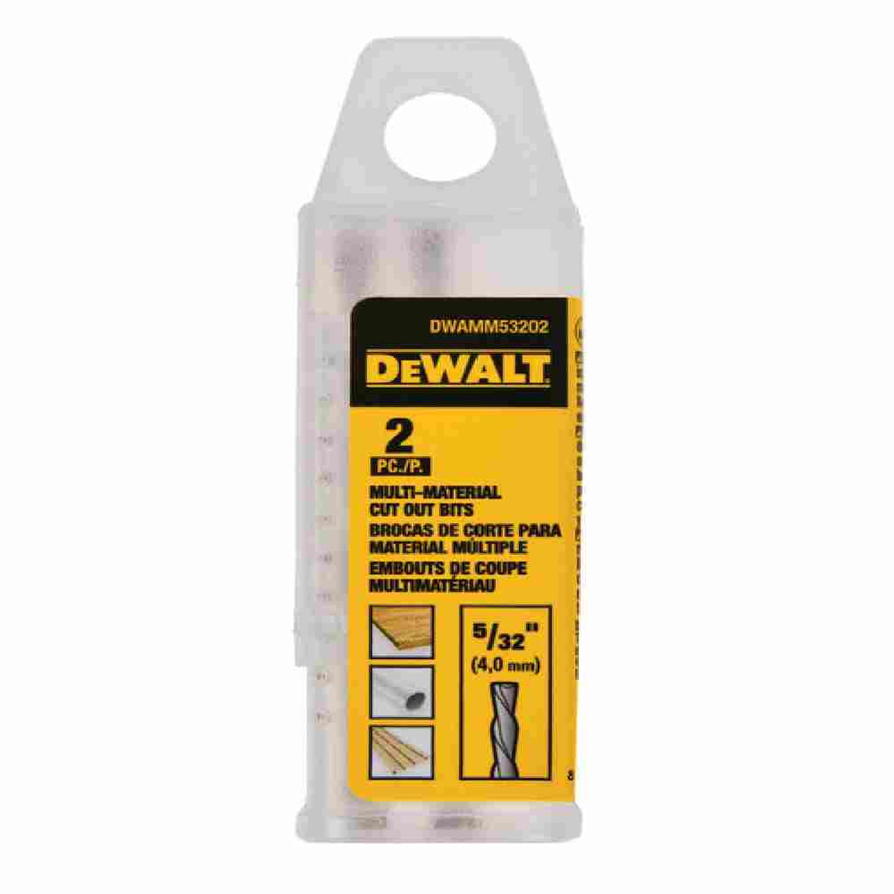 DeWalt DWAMM53202 5/32 inch Multi-Material Cut-Out Drill Bit - 2pk showing in packaging